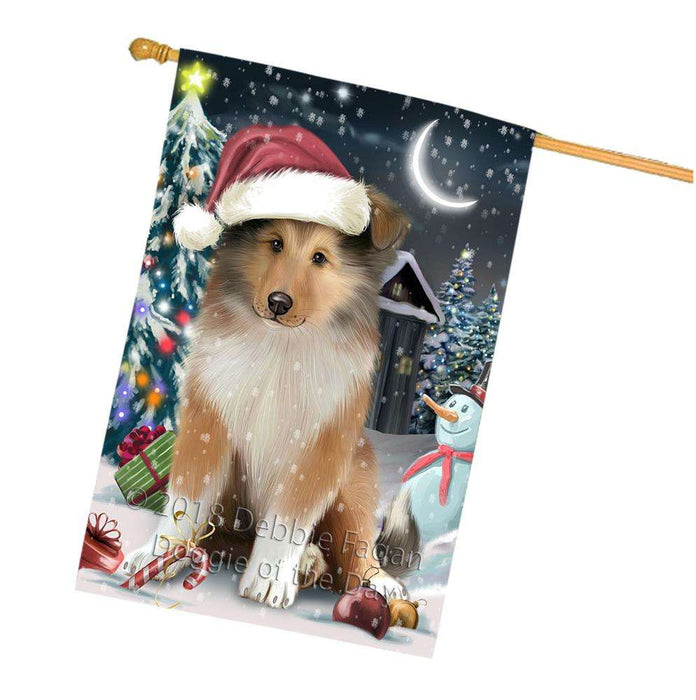 Have a Holly Jolly Christmas Happy Holidays Rough Collie Dog House Flag FLG54443