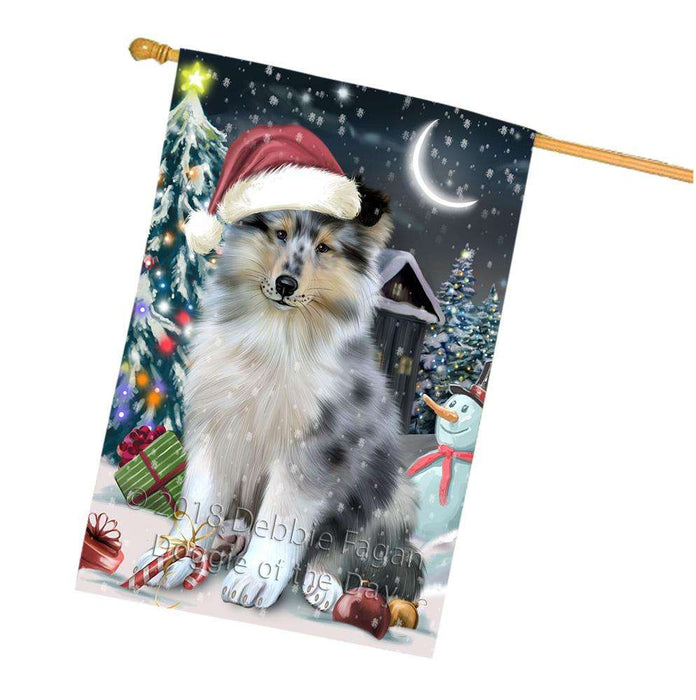 Have a Holly Jolly Christmas Happy Holidays Rough Collie Dog House Flag FLG54444
