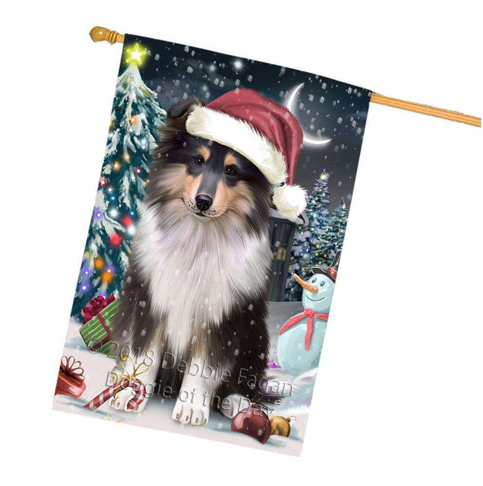 Have a Holly Jolly Christmas Happy Holidays Rough Collie Dog House Flag FLG54445
