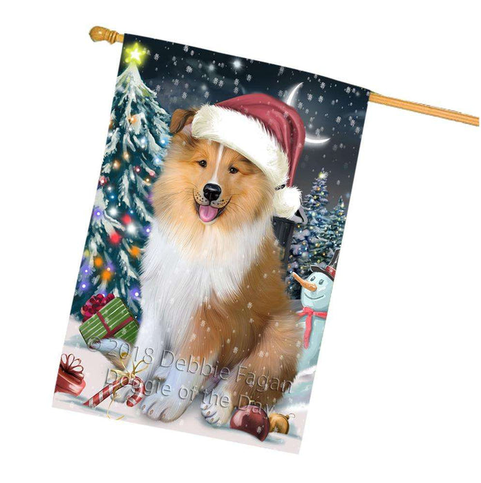 Have a Holly Jolly Christmas Happy Holidays Rough Collie Dog House Flag FLG54446