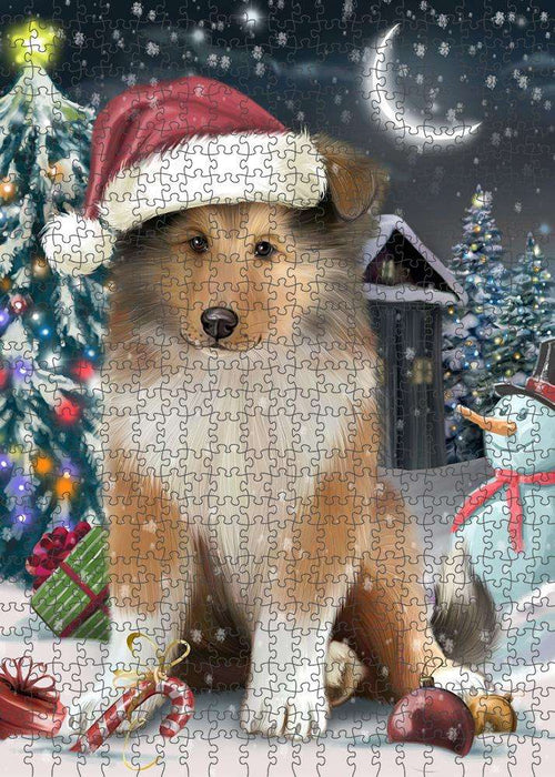 Have a Holly Jolly Christmas Happy Holidays Rough Collie Dog Puzzle with Photo Tin PUZL84136
