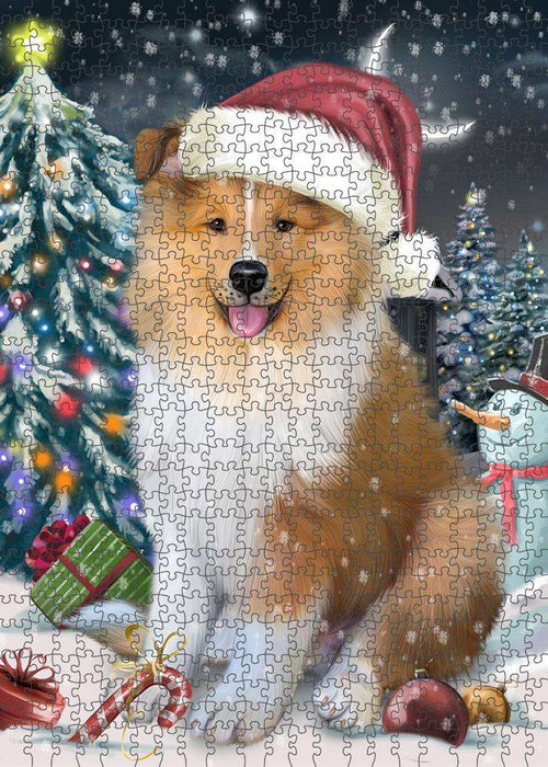 Have a Holly Jolly Christmas Happy Holidays Rough Collie Dog Puzzle with Photo Tin PUZL84148