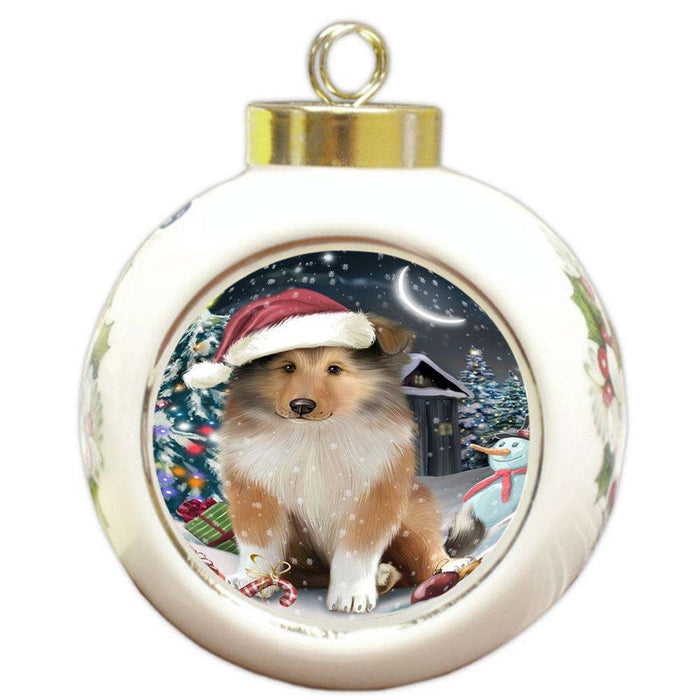 Have a Holly Jolly Christmas Happy Holidays Rough Collie Dog Round Ball Christmas Ornament RBPOR54245