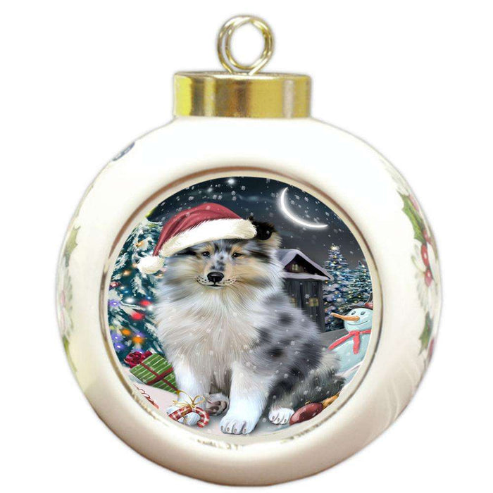 Have a Holly Jolly Christmas Happy Holidays Rough Collie Dog Round Ball Christmas Ornament RBPOR54246