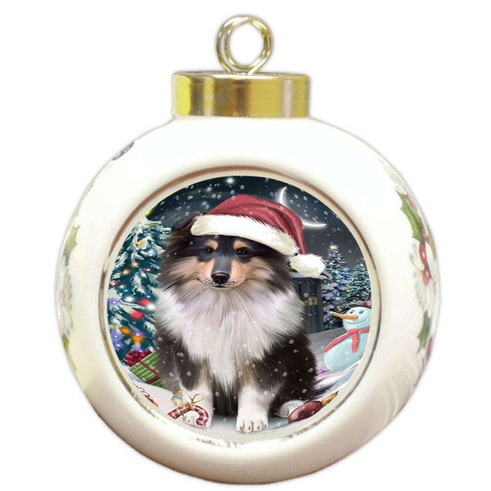 Have a Holly Jolly Christmas Happy Holidays Rough Collie Dog Round Ball Christmas Ornament RBPOR54247