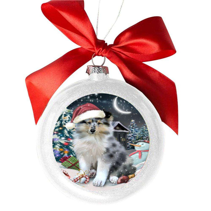 Have a Holly Jolly Christmas Happy Holidays Rough Collie Dog White Round Ball Christmas Ornament WBSOR48321