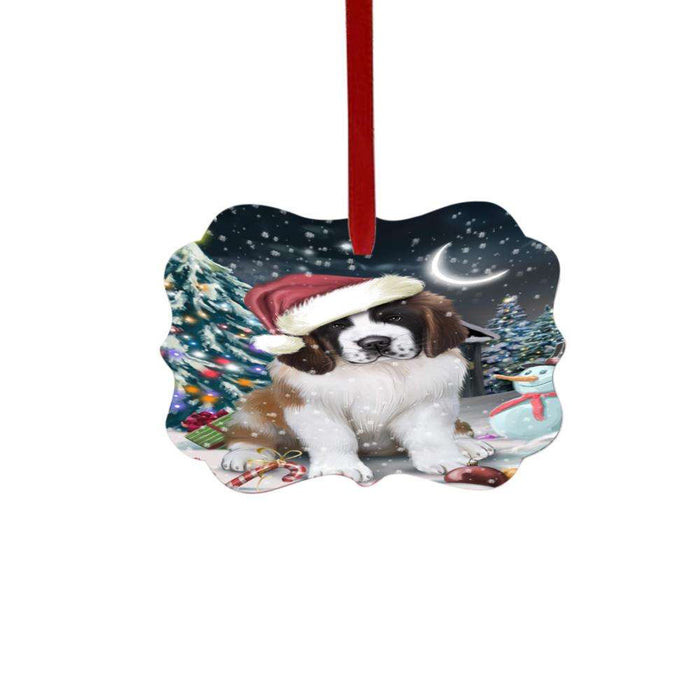 Have a Holly Jolly Christmas Happy Holidays Saint Bernard Dog Double-Sided Photo Benelux Christmas Ornament LOR48213