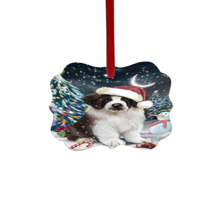 Have a Holly Jolly Christmas Happy Holidays Saint Bernard Dog Double-Sided Photo Benelux Christmas Ornament LOR48215