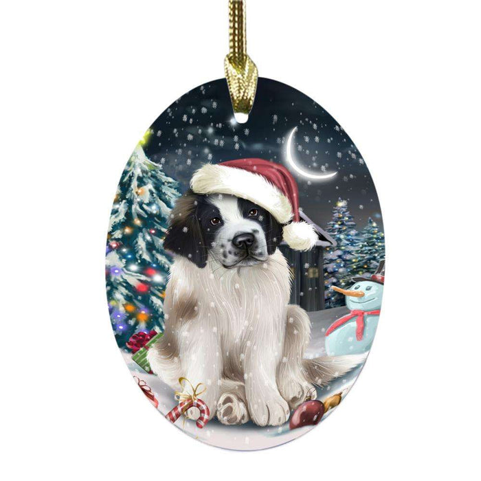 Have a Holly Jolly Christmas Happy Holidays Saint Bernard Dog Oval Glass Christmas Ornament OGOR48214