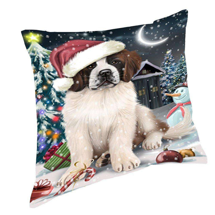 Have a Holly Jolly Christmas Happy Holidays Saint Bernard Dog Throw Pillow PIL640
