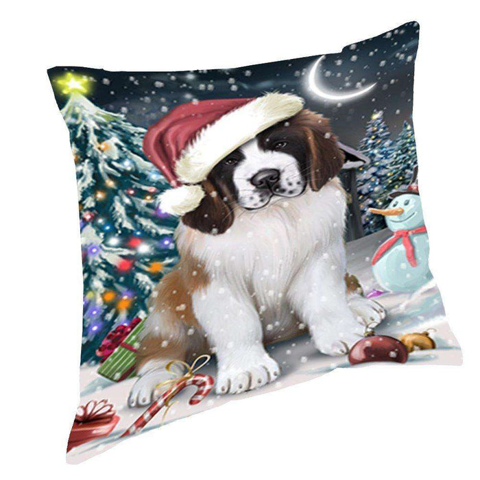 Have a Holly Jolly Christmas Happy Holidays Saint Bernard Dog Throw Pillow PIL644