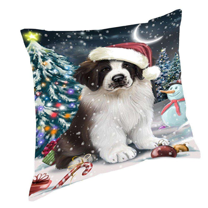 Have a Holly Jolly Christmas Happy Holidays Saint Bernard Dog Throw Pillow PIL652