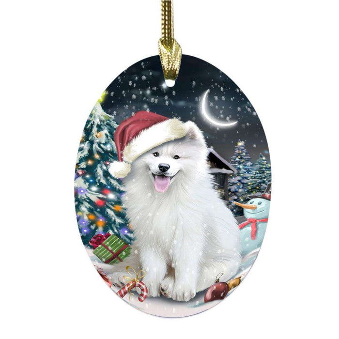 Have a Holly Jolly Christmas Happy Holidays Samoyed Dog Oval Glass Christmas Ornament OGOR48216