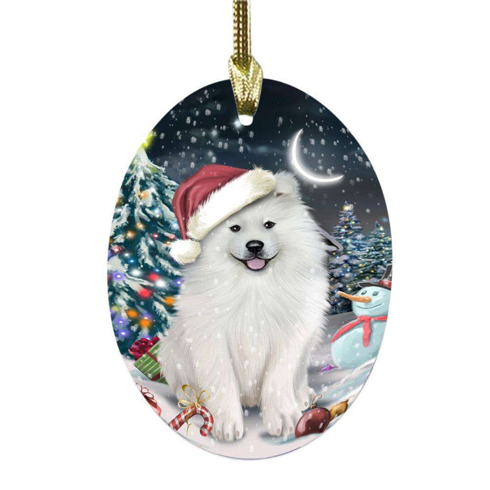 Have a Holly Jolly Christmas Happy Holidays Samoyed Dog Oval Glass Christmas Ornament OGOR48217