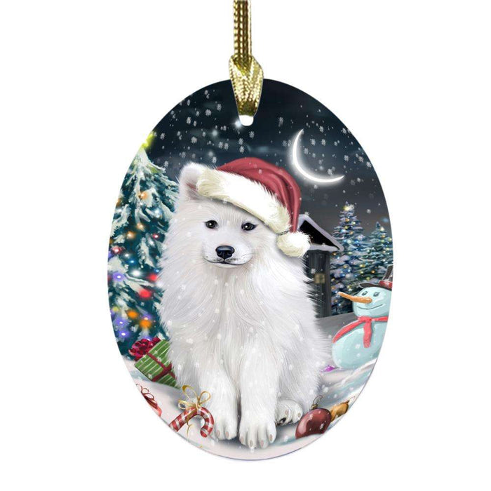 Have a Holly Jolly Christmas Happy Holidays Samoyed Dog Oval Glass Christmas Ornament OGOR48218