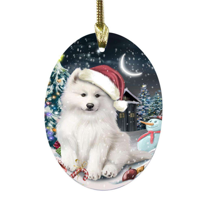 Have a Holly Jolly Christmas Happy Holidays Samoyed Dog Oval Glass Christmas Ornament OGOR48219