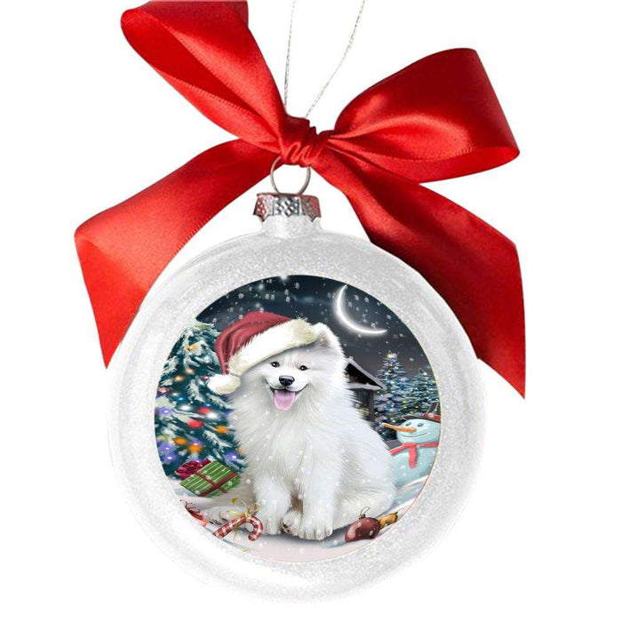 Have a Holly Jolly Christmas Happy Holidays Samoyed Dog White Round Ball Christmas Ornament WBSOR48216