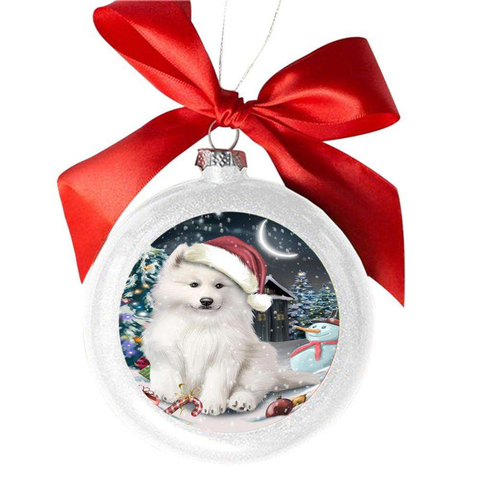 Have a Holly Jolly Christmas Happy Holidays Samoyed Dog White Round Ball Christmas Ornament WBSOR48219