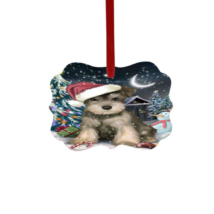 Have a Holly Jolly Christmas Happy Holidays Schnauzer Dog Double-Sided Photo Benelux Christmas Ornament LOR48222