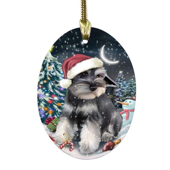 Have a Holly Jolly Christmas Happy Holidays Schnauzer Dog Oval Glass Christmas Ornament OGOR48220