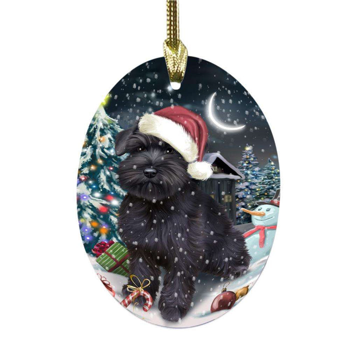 Have a Holly Jolly Christmas Happy Holidays Schnauzer Dog Oval Glass Christmas Ornament OGOR48221