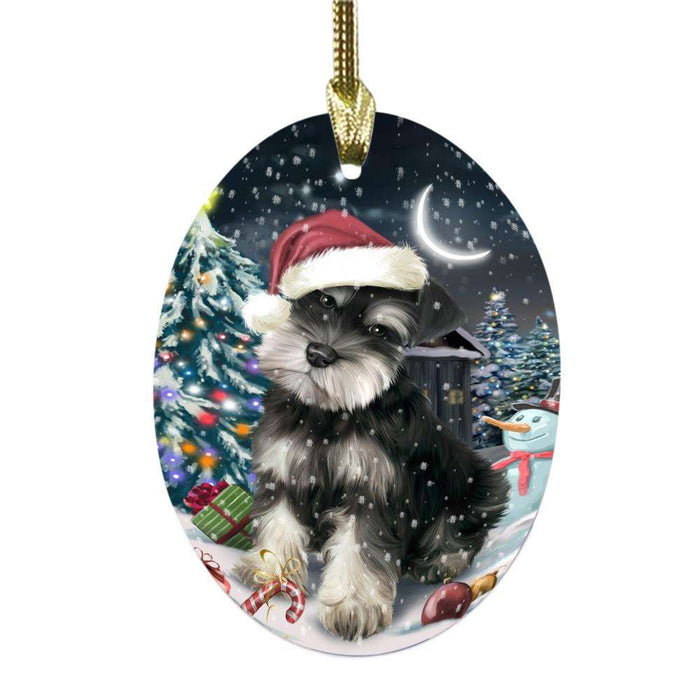 Have a Holly Jolly Christmas Happy Holidays Schnauzer Dog Oval Glass Christmas Ornament OGOR48223