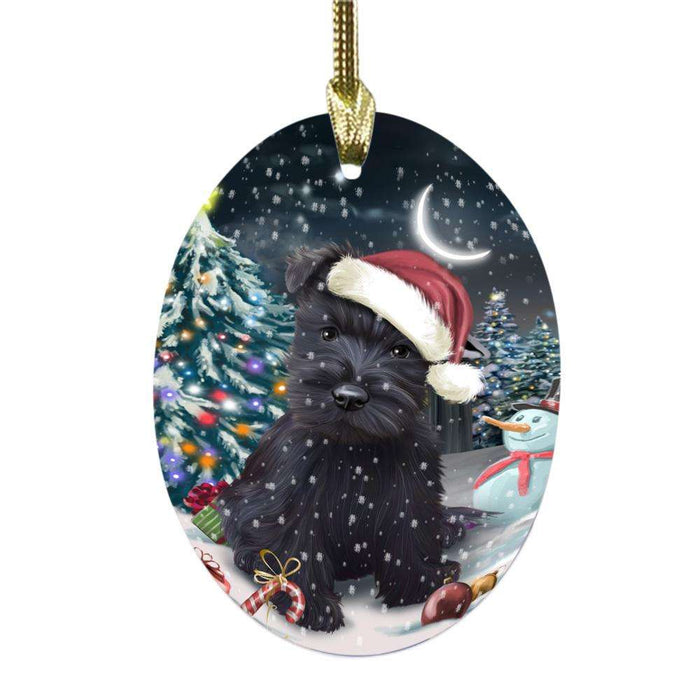 Have a Holly Jolly Christmas Happy Holidays Scottish Terrier Dog Oval Glass Christmas Ornament OGOR48225