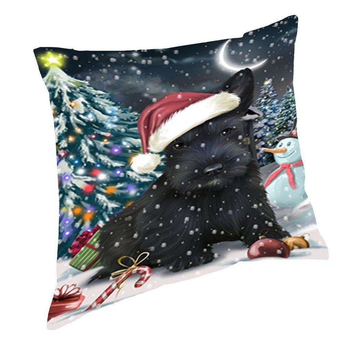 Have a Holly Jolly Christmas Happy Holidays Scottish Terrier Dog Throw Pillow PIL696