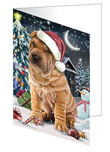 Have a Holly Jolly Christmas Happy Holidays Shar Pei Dog Handmade Artwork Assorted Pets Greeting Cards and Note Cards with Envelopes for All Occasions and Holiday Seasons GCD415