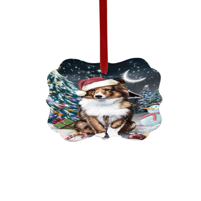 Have a Holly Jolly Christmas Happy Holidays Shetland Sheepdog Double-Sided Photo Benelux Christmas Ornament LOR48334