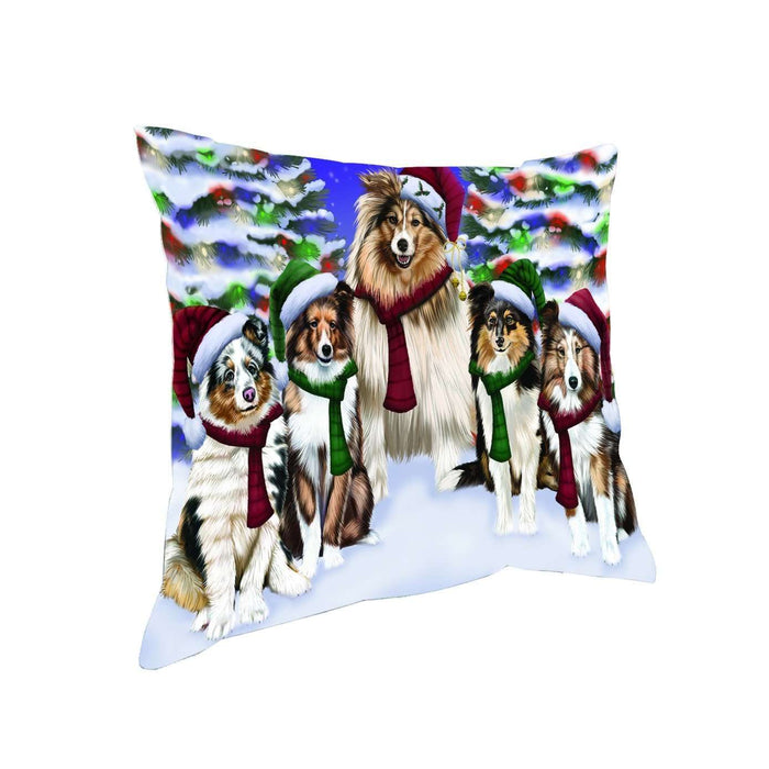 Have a Holly Jolly Christmas Happy Holidays Shetland Sheepdog Throw Pillow PIL1728