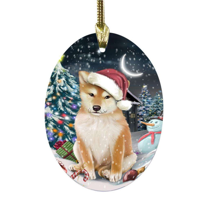 Have a Holly Jolly Christmas Happy Holidays Shiba Inu Dog Oval Glass Christmas Ornament OGOR48232