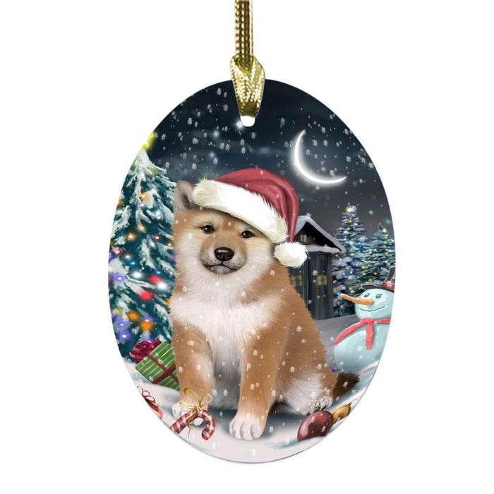 Have a Holly Jolly Christmas Happy Holidays Shiba Inu Dog Oval Glass Christmas Ornament OGOR48233