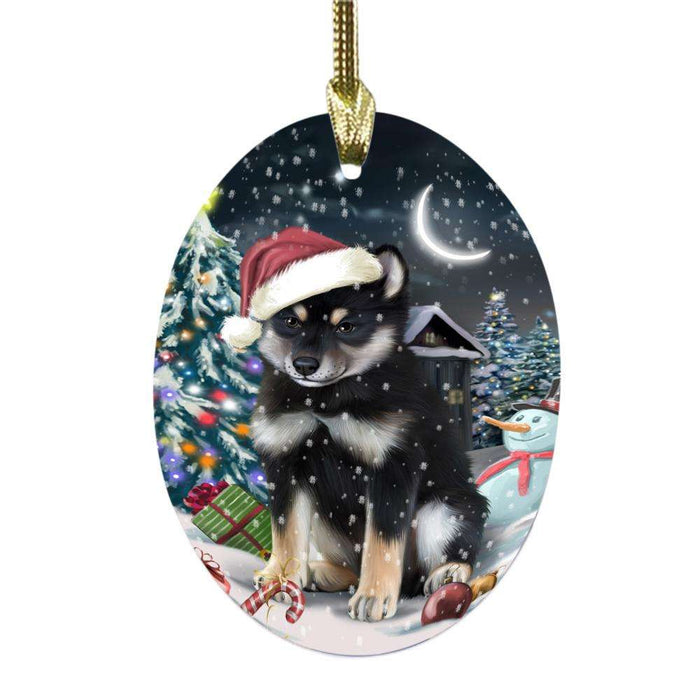Have a Holly Jolly Christmas Happy Holidays Shiba Inu Dog Oval Glass Christmas Ornament OGOR48234