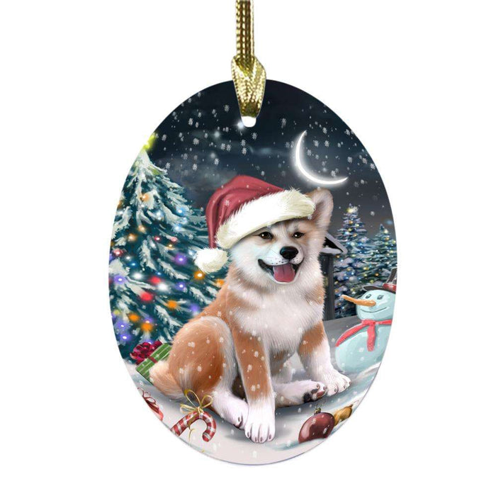 Have a Holly Jolly Christmas Happy Holidays Shiba Inu Dog Oval Glass Christmas Ornament OGOR48235
