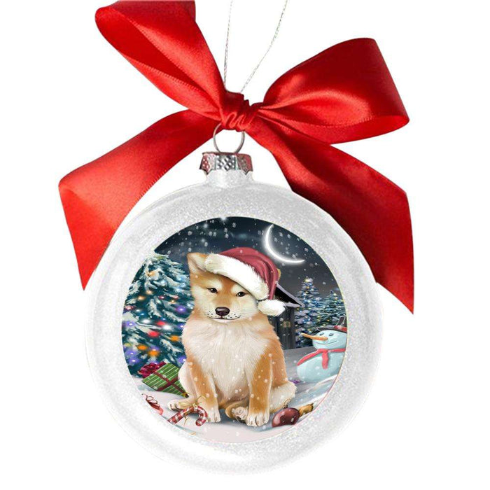 Have a Holly Jolly Christmas Happy Holidays Shiba Inu Dog White Round Ball Christmas Ornament WBSOR48232