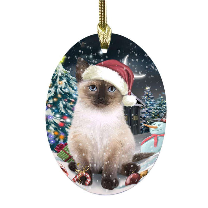 Have a Holly Jolly Christmas Happy Holidays Siamese Cat Oval Glass Christmas Ornament OGOR48338