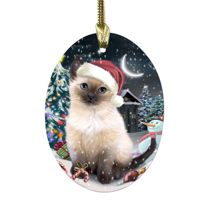 Have a Holly Jolly Christmas Happy Holidays Siamese Cat Oval Glass Christmas Ornament OGOR48339