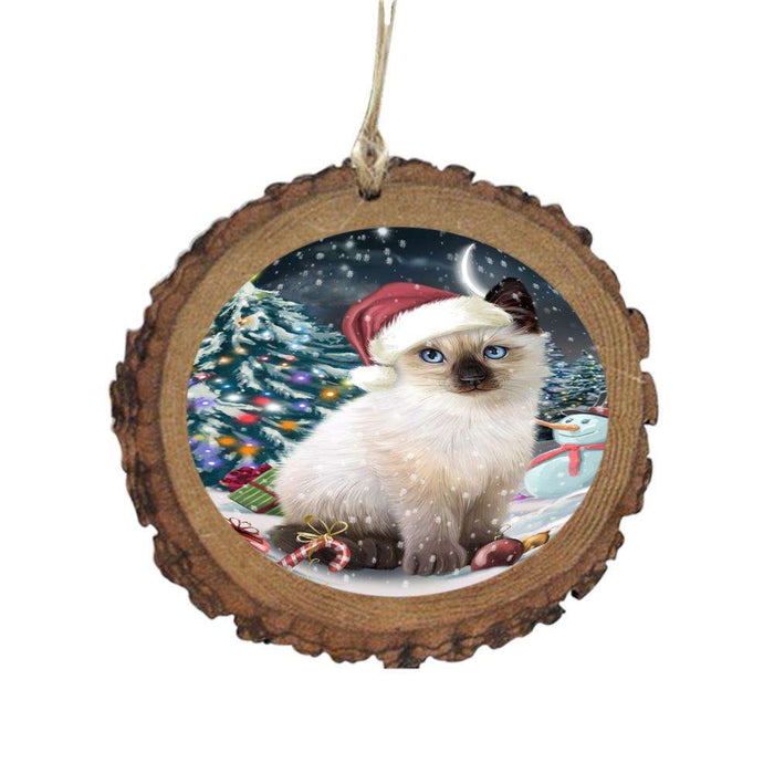 Have a Holly Jolly Christmas Happy Holidays Siamese Cat Wooden Christmas Ornament WOR48336