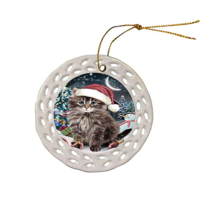 Have a Holly Jolly Christmas Happy Holidays Siberian Cat Ceramic Doily Ornament DPOR54249