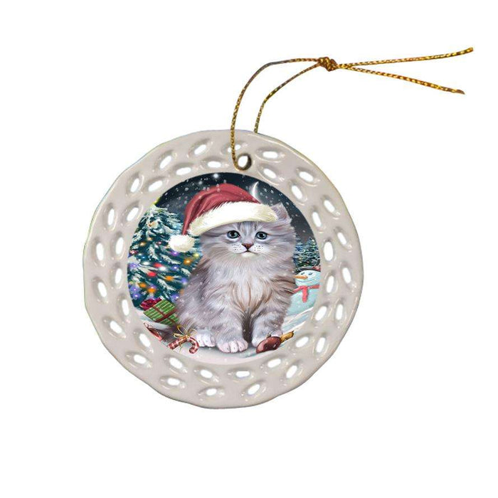 Have a Holly Jolly Christmas Happy Holidays Siberian Cat Ceramic Doily Ornament DPOR54251