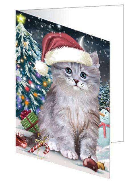 Have a Holly Jolly Christmas Happy Holidays Siberian Cat Handmade Artwork Assorted Pets Greeting Cards and Note Cards with Envelopes for All Occasions and Holiday Seasons GCD66782