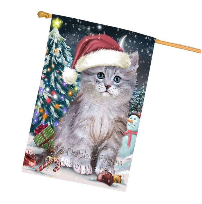 Have a Holly Jolly Christmas Happy Holidays Siberian Cat House Flag FLG54449