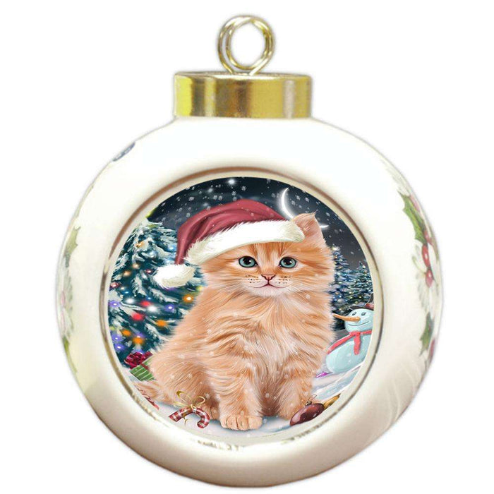 Have a Holly Jolly Christmas Happy Holidays Siberian Cat Round Ball Christmas Ornament RBPOR54250
