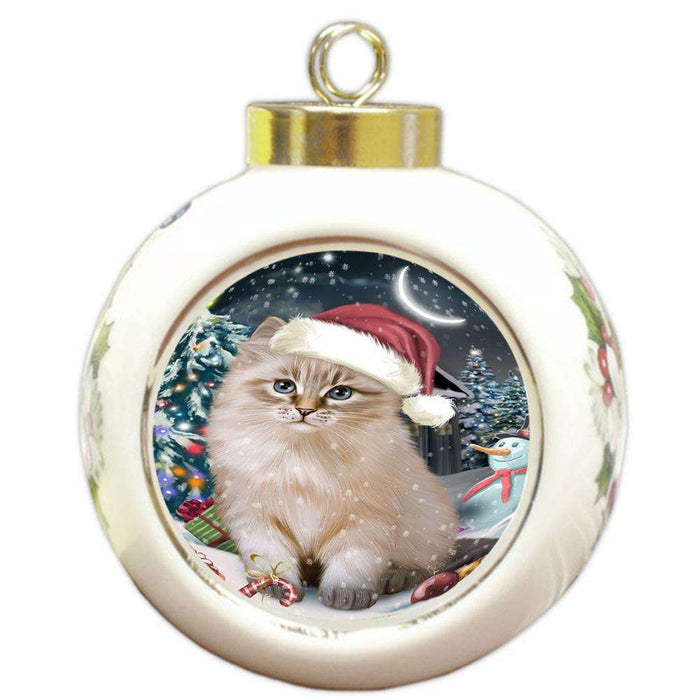 Have a Holly Jolly Christmas Happy Holidays Siberian Cat Round Ball Christmas Ornament RBPOR54252