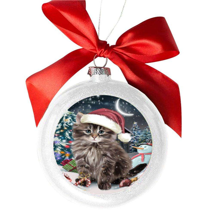 Have a Holly Jolly Christmas Happy Holidays Siberian Cat White Round Ball Christmas Ornament WBSOR48340