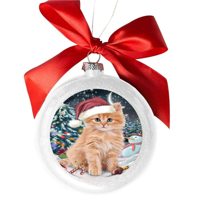 Have a Holly Jolly Christmas Happy Holidays Siberian Cat White Round Ball Christmas Ornament WBSOR48341