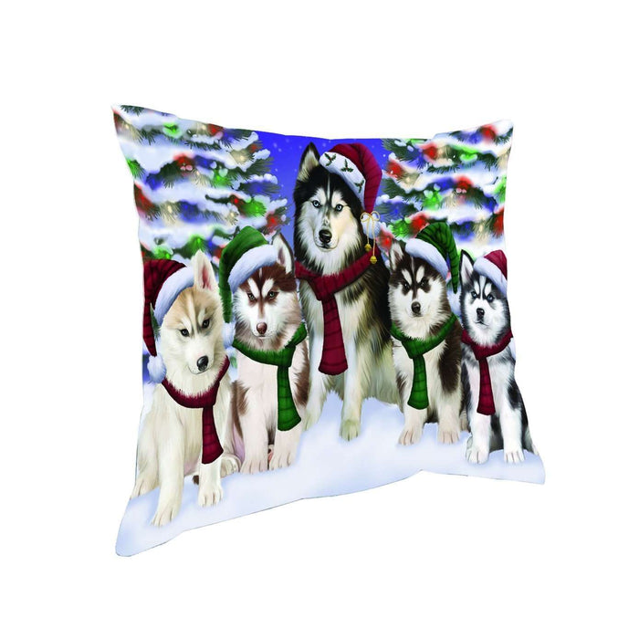 Have a Holly Jolly Christmas Happy Holidays Siberian Husky Dog Throw Pillow PIL1736