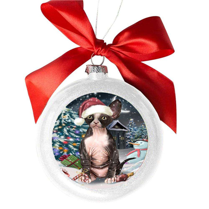 Have a Holly Jolly Christmas Happy Holidays Sphynx Cat White Round Ball Christmas Ornament WBSOR48346