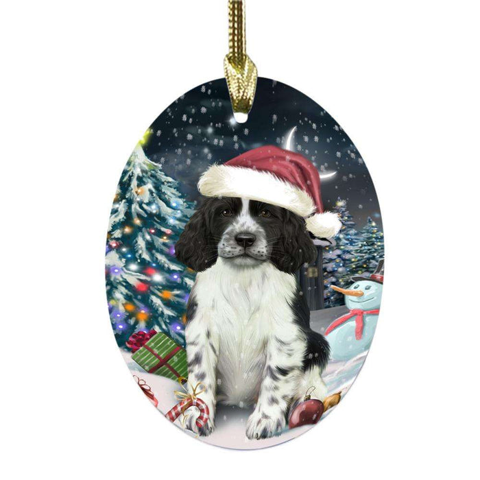 Have a Holly Jolly Christmas Happy Holidays Springer Spaniel Dog Oval Glass Christmas Ornament OGOR48348